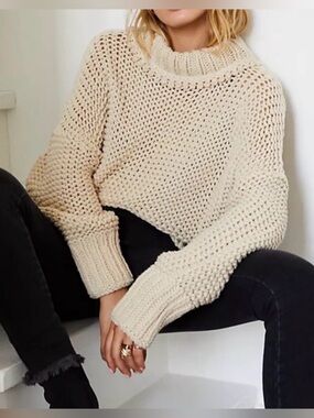Free People My Only Sunshine Sweater Chunky Knit Turtleneck Oversized Small EUC